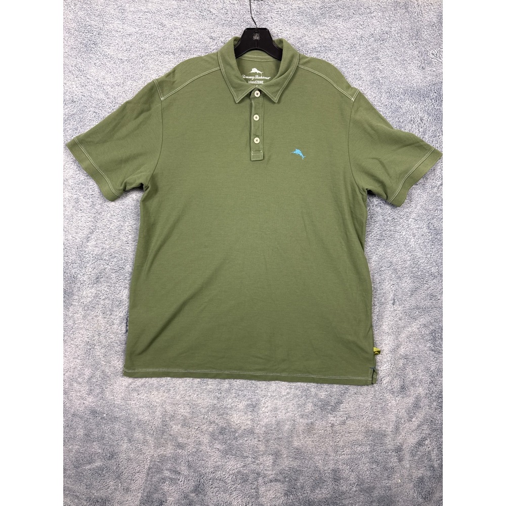Tommy Bahama Mens L Green Polo Shirt IslandZone Pima Cotton Short Sleeve